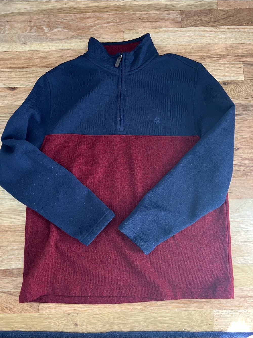 Izod Men's Colorblock Quarter-Zip Sweater in Navy and Burgundy
